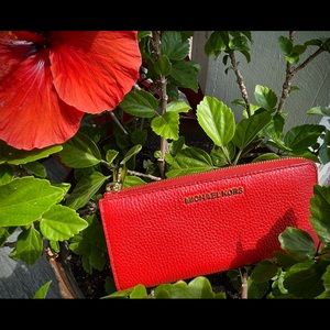 Michael Kors red leather wallet, new.